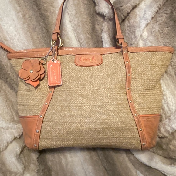 Coach Straw Tote with Distressed Embossed Details - Picture 1 of 16
